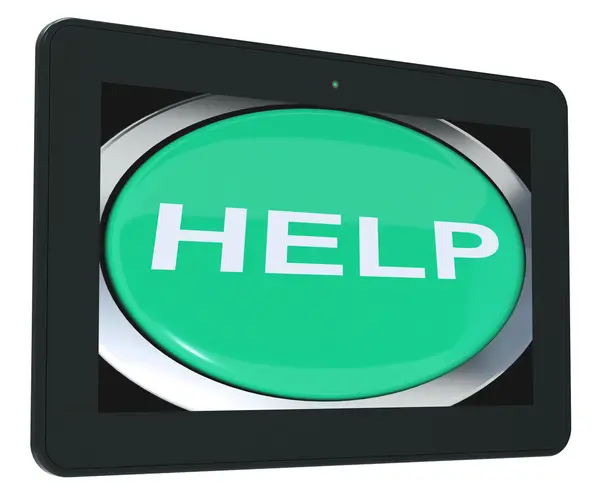 Help Tablet Shows Aid Assistance Or Answers — Stock Photo, Image