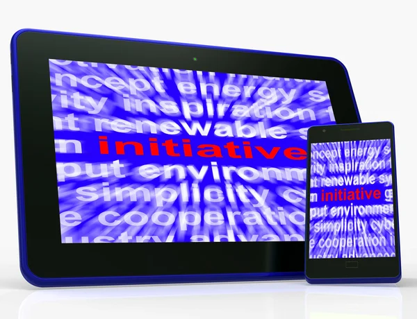 Initiative Tablet Means Motivation Leadership And Taking Action — Stock Photo, Image