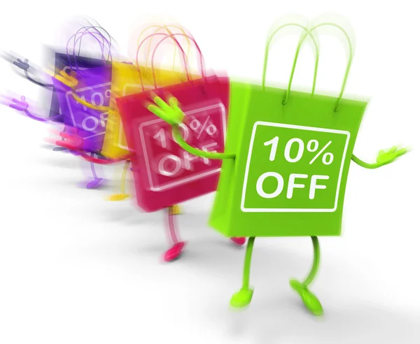 Ten Percent Off On Colored Bags Show Bargains — Stock Photo, Image