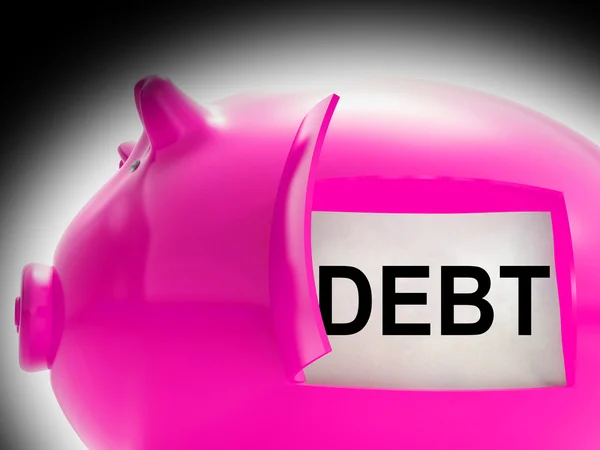 Debt Piggy Bank Message Means Arrears And Money Owed — Stock Photo, Image