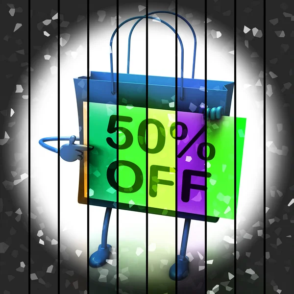 Fifty Percent Reduced On Bags Shows 50 Bargains — Stock Photo, Image