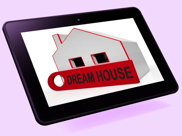 Dream House Home Tablet Shows Purchase Or Construct Perfect Prop — Stock Photo, Image