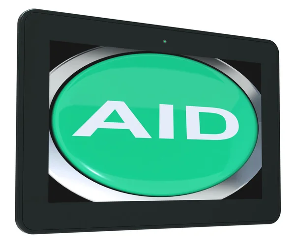 Tableta de Ayuda Significa Ayudar a Ayudar o Rescate —  Fotos de Stock