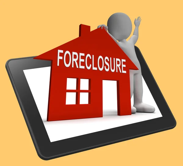 Foreclosure House Tablet Shows Repossession And Sale By Lender — Stock Photo, Image