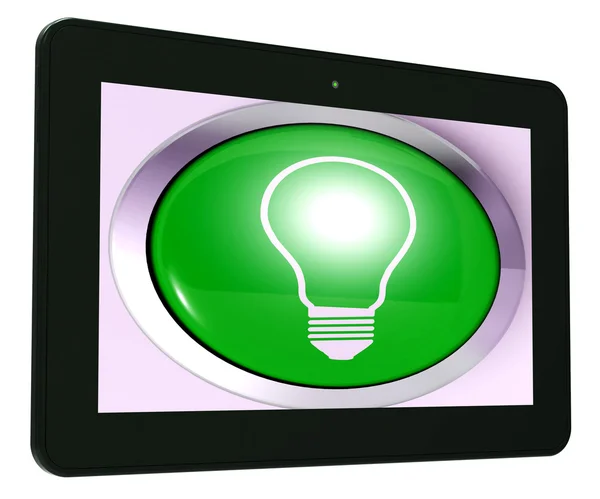 Light bulb Tablet Means Bright Idea Innovation Or Invention — Stock Photo, Image