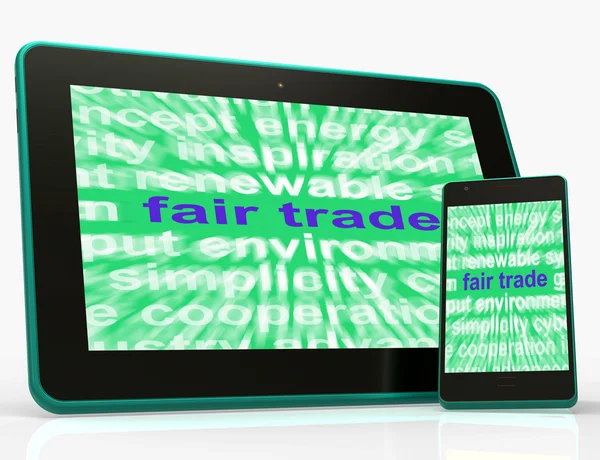 Fair Trade Tablet Mean Fairtrade Products And Merchandise — Stock Photo, Image