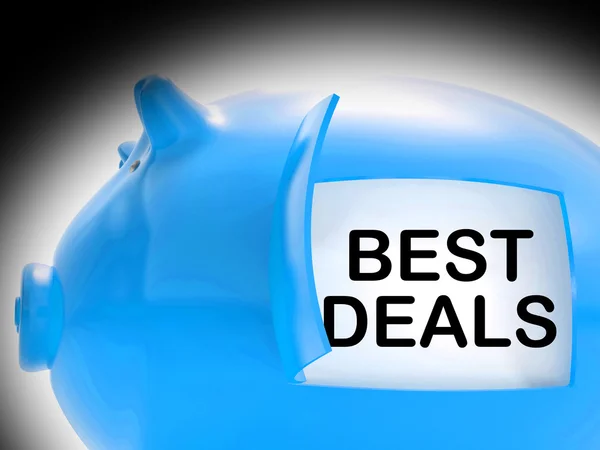 Best Deals Piggy Bank Message Shows Great Offers — Stock Photo, Image
