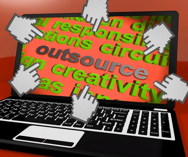 Outsource Laptop Screen Means Contract Out To Freelancer — Stock Photo, Image