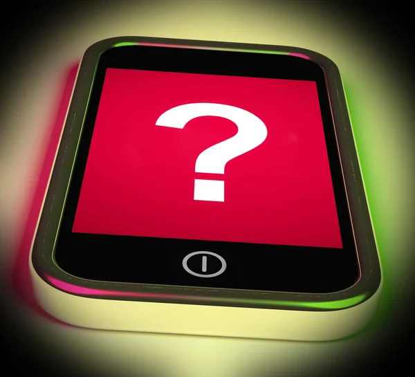 Question Mark On Mobile Shows Help Confused And Doubt — Stock Photo, Image