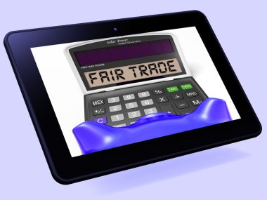 adil ticaret hesap makinesi tablet etik ürün ve satın alma gösterir