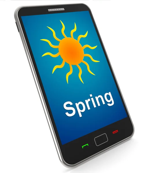 Spring On Mobile Means Springtime Season — Stock Photo, Image