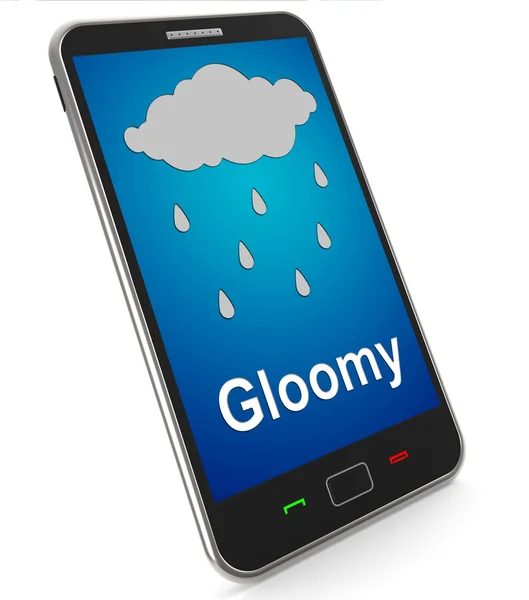 Gloomy On Mobile Shows Dark Grey Miserable Weather — Stock Photo, Image