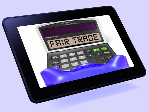 Fair Trade Calculator Tablet Shows Ethical Products And Buying — Stock Photo, Image