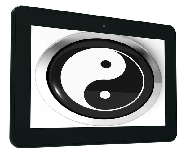 Ying Yang Tablet Means Spiritual Peace Harmony — Stock Photo, Image