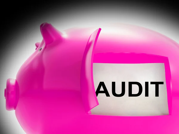 Auditoria Piggy Bank Mensagem significa inspeção e validação — Fotografia de Stock