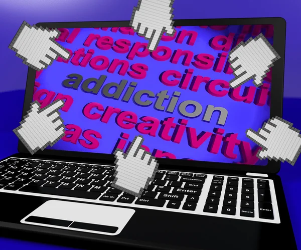 Addiction Laptop Screen Means Obsession Enslavement Or Dependenc — Stock Photo, Image