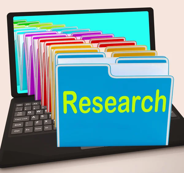 Research Folders Laptop Mean Investigation Gathering Data And An — Stock Photo, Image
