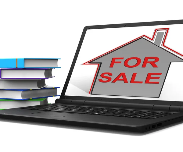 For Sale House Laptop Means Selling Real Estate — Stock Photo, Image