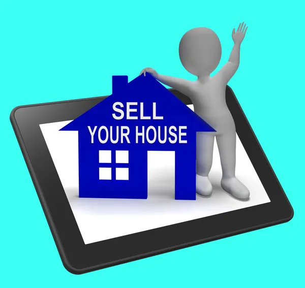 Sell Your House Home Tablet Shows Putting Property On The Market — Stock Photo, Image