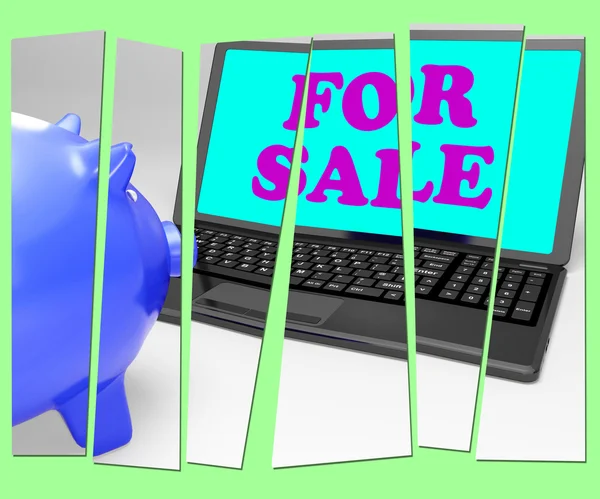 For Sale Piggy Bank Means Advertising Products To Buyers — Stock Photo, Image