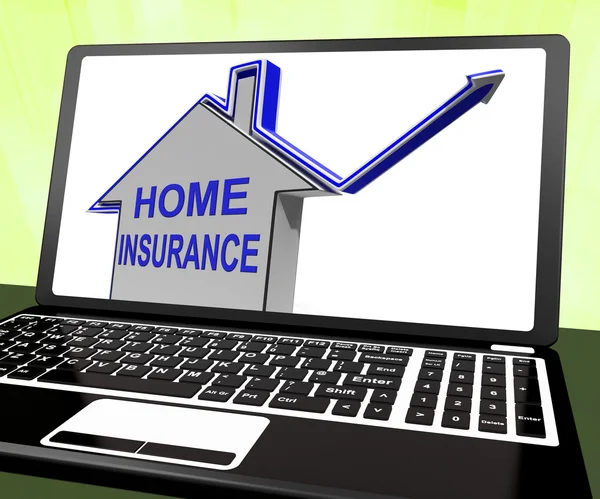 Home Insurance House Laptop muestra protección y cubierta —  Fotos de Stock