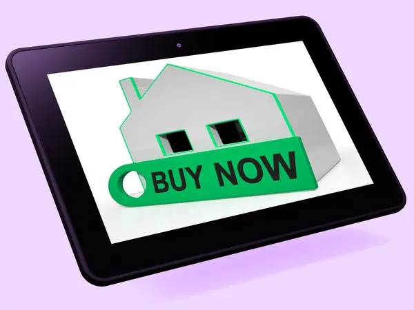 Buy Now House Tablet Means Express Interest Or Make An Offer — Stock Photo, Image