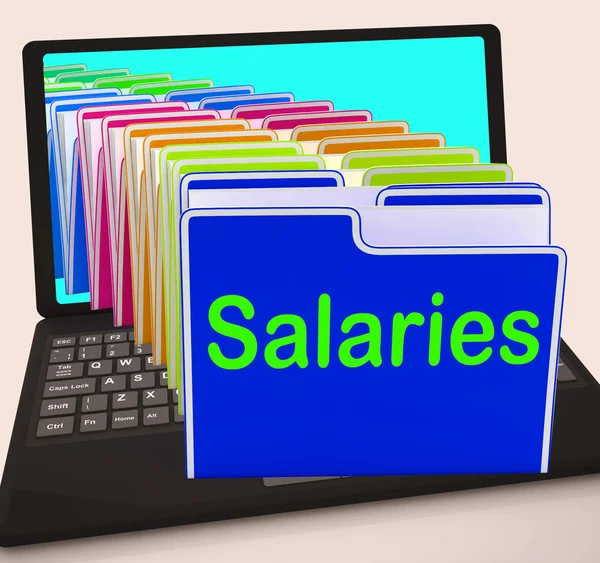 Salaries Folders Laptop Show Paying Employees And Remuneration — Stock Photo, Image