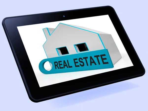 Immobilienhaus Tablette bedeutet Häuser oder Gebäude auf Grundstück ma — Stockfoto