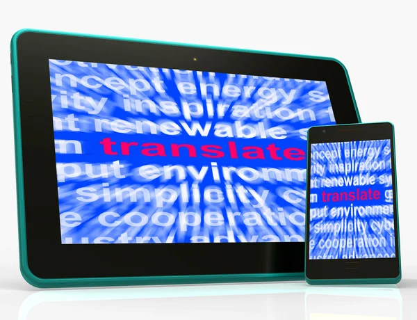 Tłumaczenie tabletka oznacza przekształcenie wobec inny język — Zdjęcie stockowe
