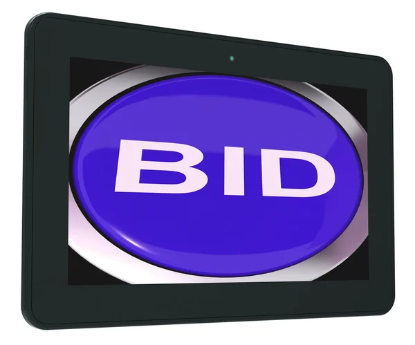 Bid Tablet Shows Online Auction Or Bidding — Stock Photo, Image