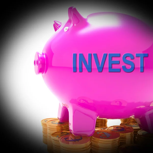 Invest Piggy Bank Coins Shows Investment Returns And Stake — Stock Photo, Image