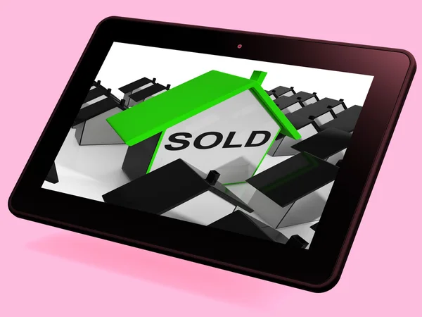 Sold House Tablet Shows Purchase Or Auction Of Home — Stock Photo, Image