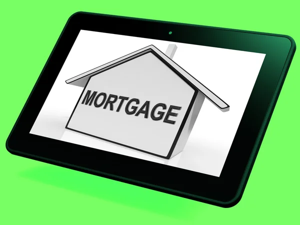 La tablette de maison d'hypothèque montre des prêts et des remboursements de propriété — Photo