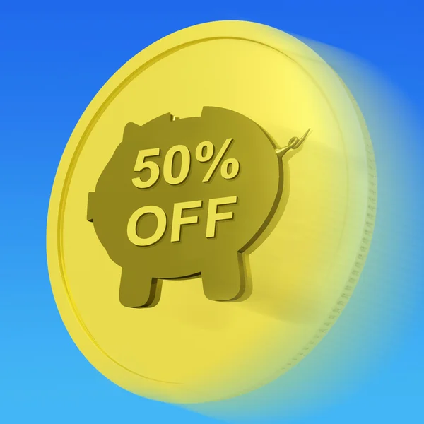 Fifty Percent Off Gold Coin Shows 50 Half-Price Deal — Stock Photo, Image