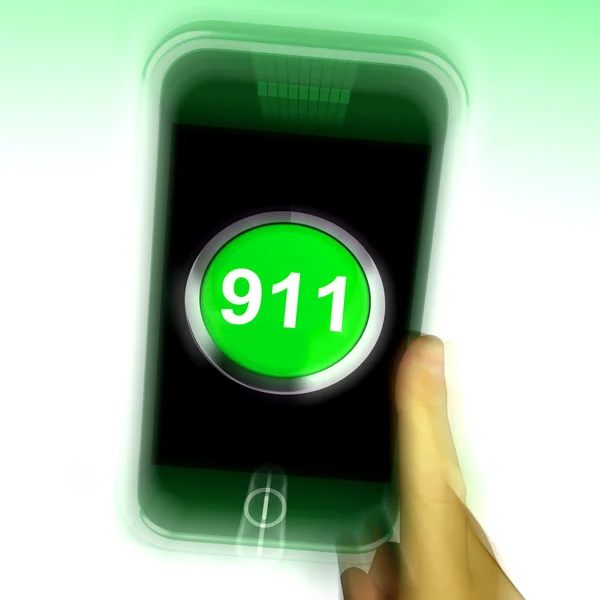 Nine One On Mobile Phone Shows Call Emergency Help Rescue 911 — Stock Photo, Image