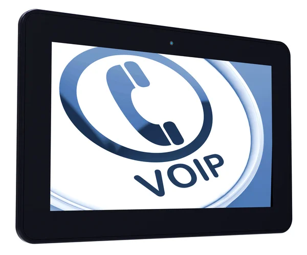VoIP-Tablet bedeutet Sprache über Internet-Protokoll oder Breitband-Tele — Stockfoto