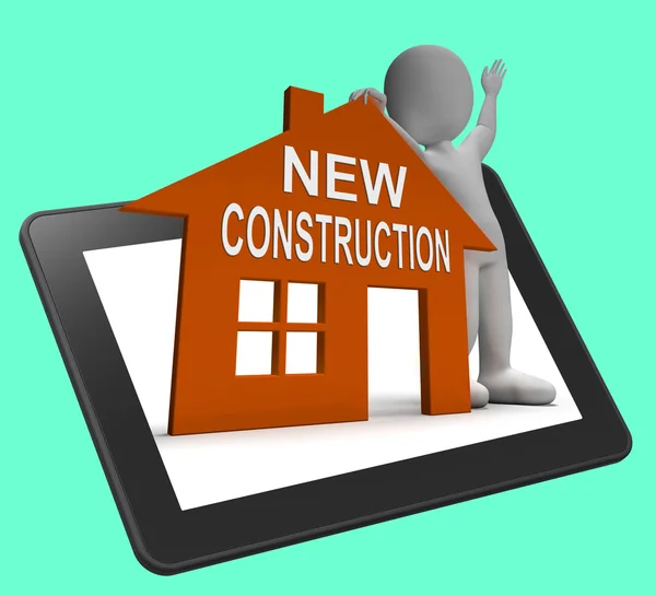 New Construction House Tablet Shows Newly Built Property — Stock Photo, Image