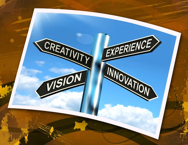 Δημιουργικότητα εμπειρία όραμα καινοτομία σημάδι σημαίνει επιχειρήσεις deve — Φωτογραφία Αρχείου