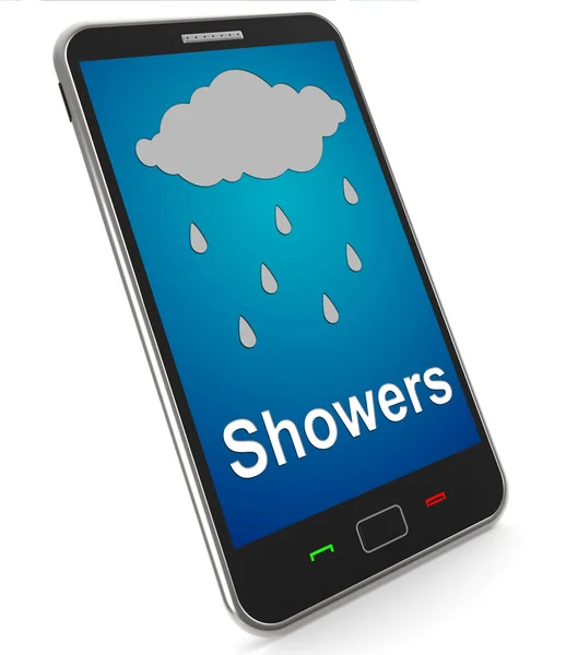 Showers On Mobile Means Rain Rainy Weather — Stock Photo, Image