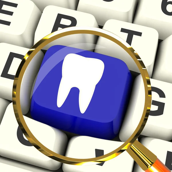 Tooth Key Magnified Means Dental Appointment Or Teeth — Stock Photo, Image