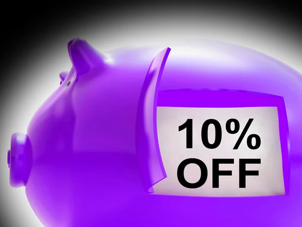Dziesięć procent off piggy bank monety przedstawiono 10 oszczędności — Zdjęcie stockowe
