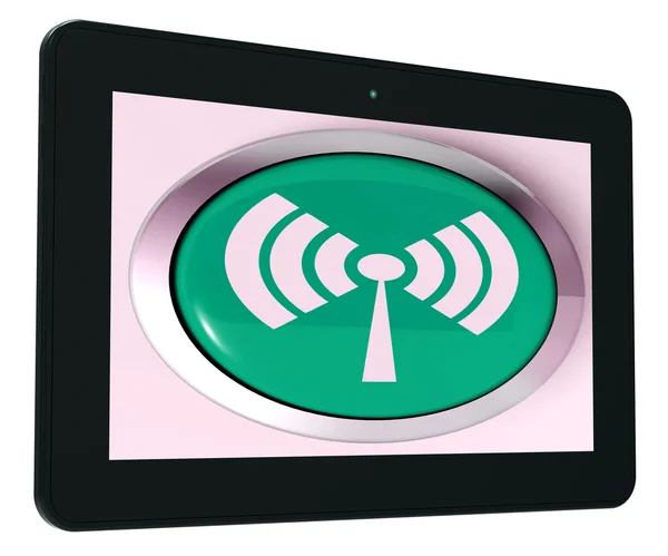 Wifi Tablet Shows Wireless Internet Access Transmitter — Stock Photo, Image
