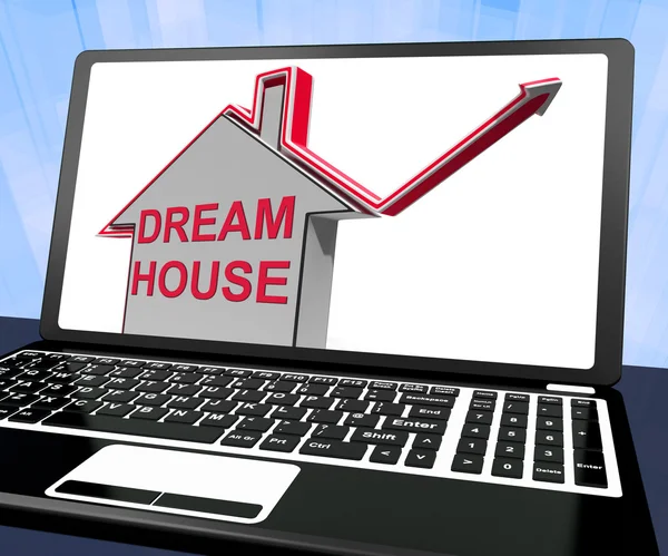 Dream house hem laptop: att hitta eller bygga ideal fastighet — Stockfoto