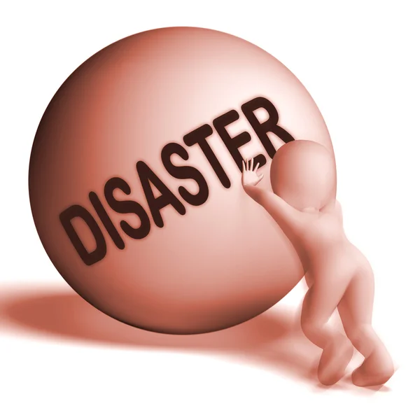 Katastrof uppförsbacke sfär visar problem med kris eller katastrof — Stockfoto