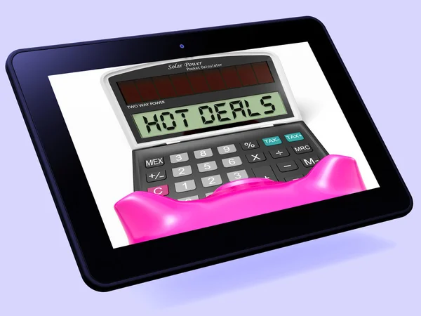 Hot Deals Calculadora Tablet mostra oferta promocional e poupança — Fotografia de Stock