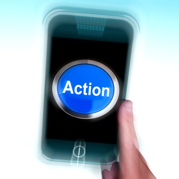 Action In Mobile phone Shows Inspired Activity — Stock Photo, Image