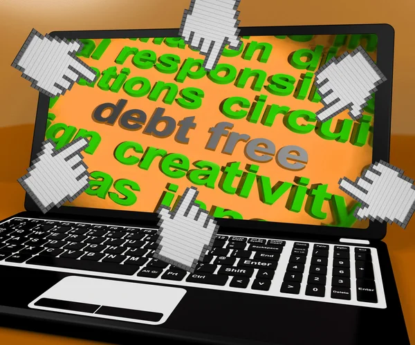 L'écran d'ordinateur portable sans dette montre un bon crédit ou aucune dette — Photo