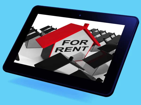 For Rent House Tablet Means Leasing To Tenants — Stock Photo, Image
