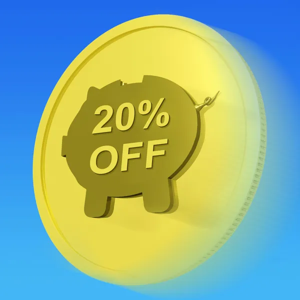 Twenty Percent Off Gold Coin Shows Price Cut 20 — Stock Photo, Image