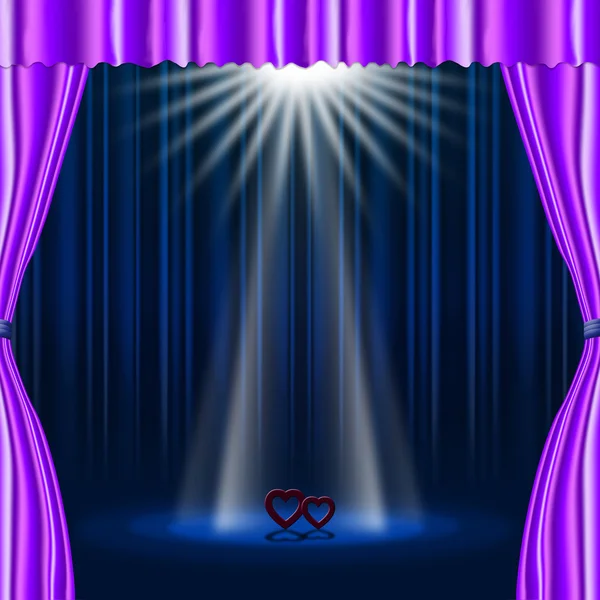 Hearts Stage represents Beam Of Light And Broadway — стоковое фото